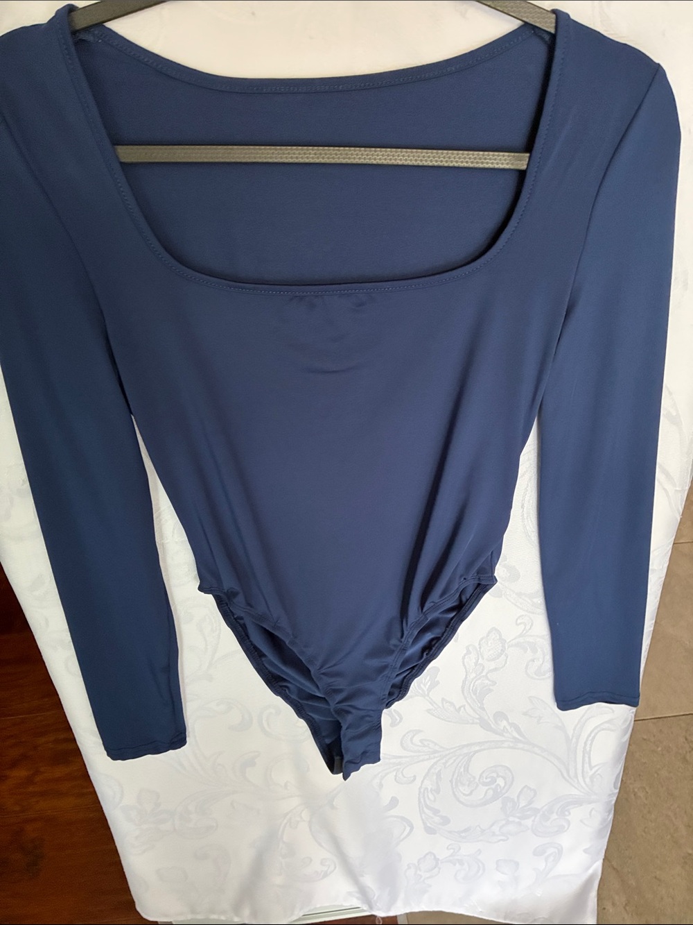 SHEIN Navy Blue Long Sleeve Scoop Neck Bodysuit